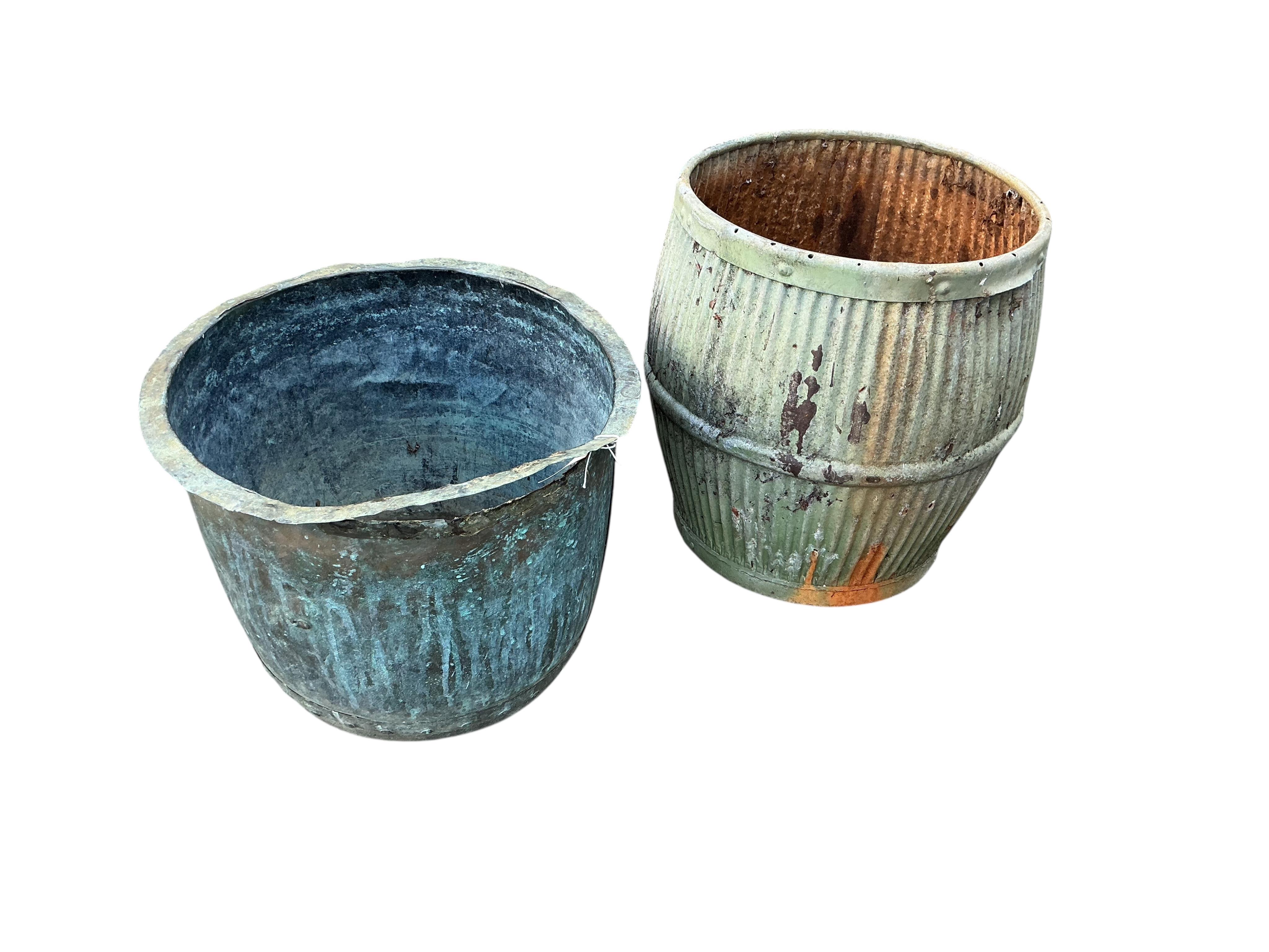 A Victorian copper copper and a circular galvanized container, larger height 50cm